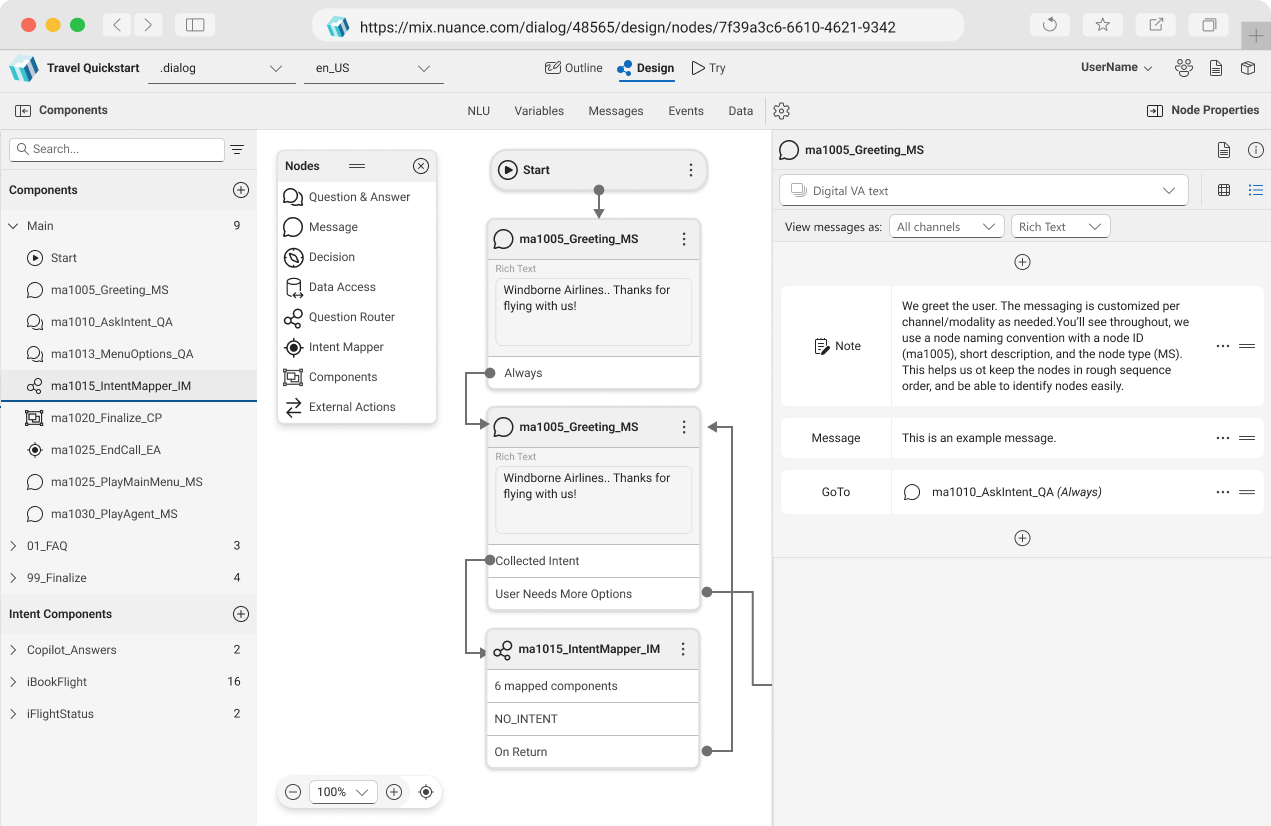Later light Mix.dialog message-node interface using Mix.Verse.