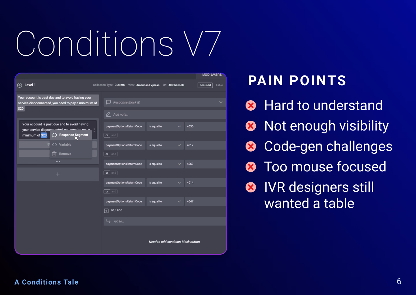 Condition stack design exploration, slide 7 of 14.