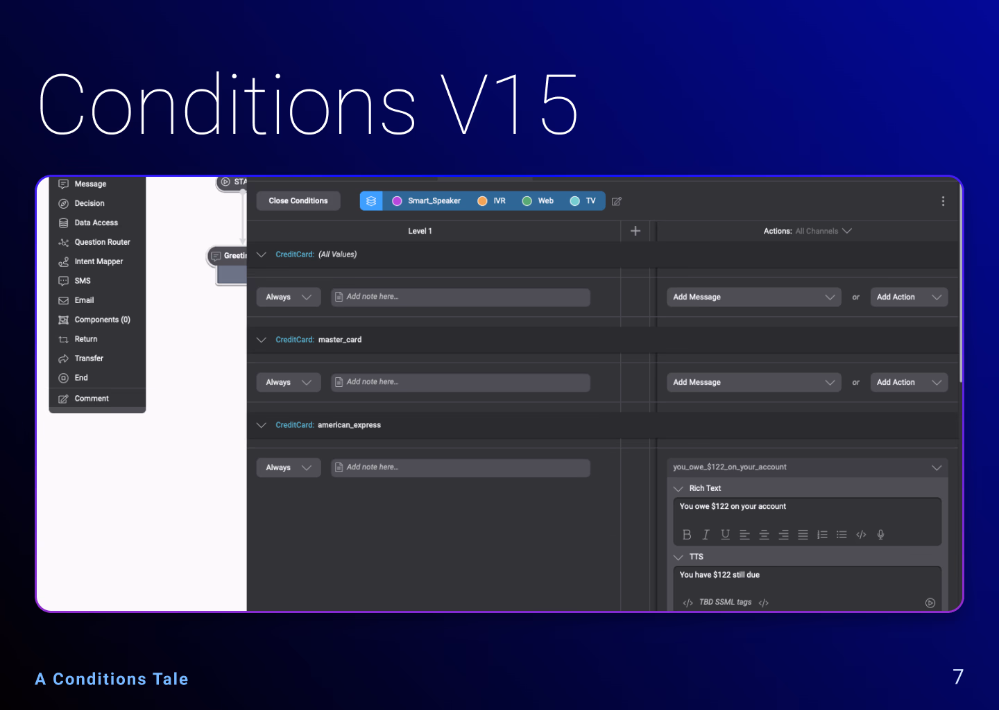 Condition stack design exploration, slide 8 of 14.