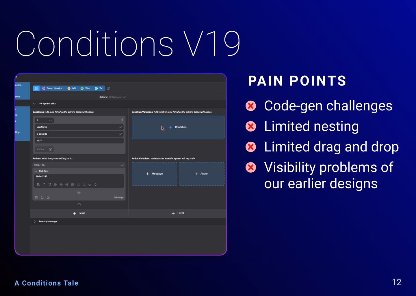 Condition stack design exploration, slide 13 of 14.