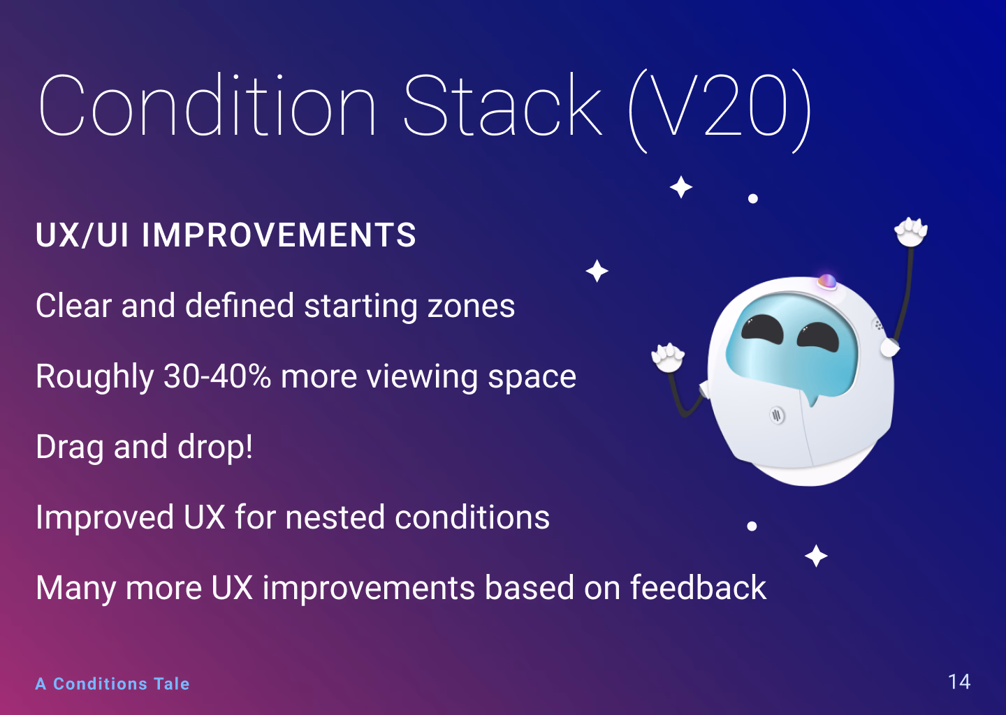 Condition stack results, slide 1 of 5.