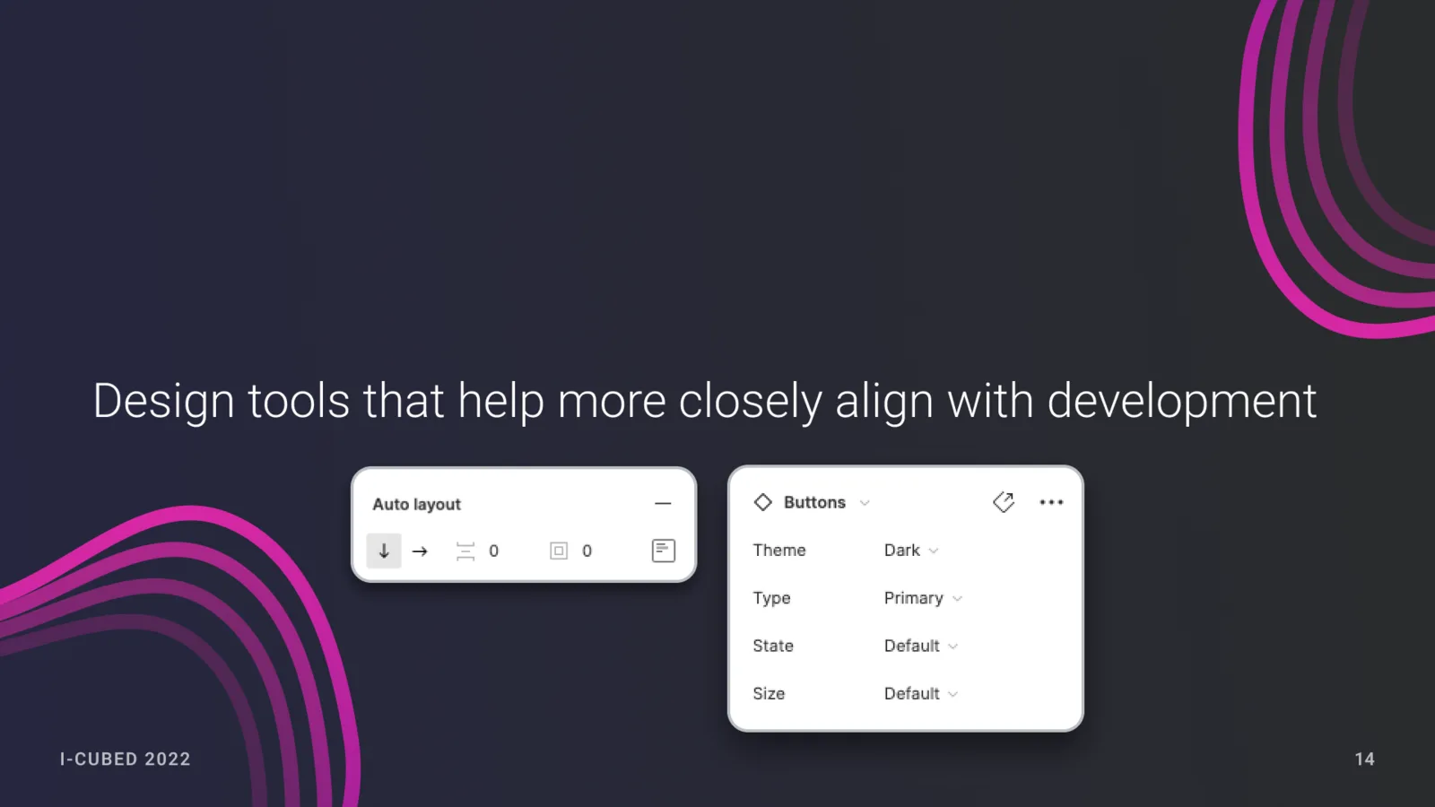 Slide showing design tools aligned more closely with development through component and layout models.