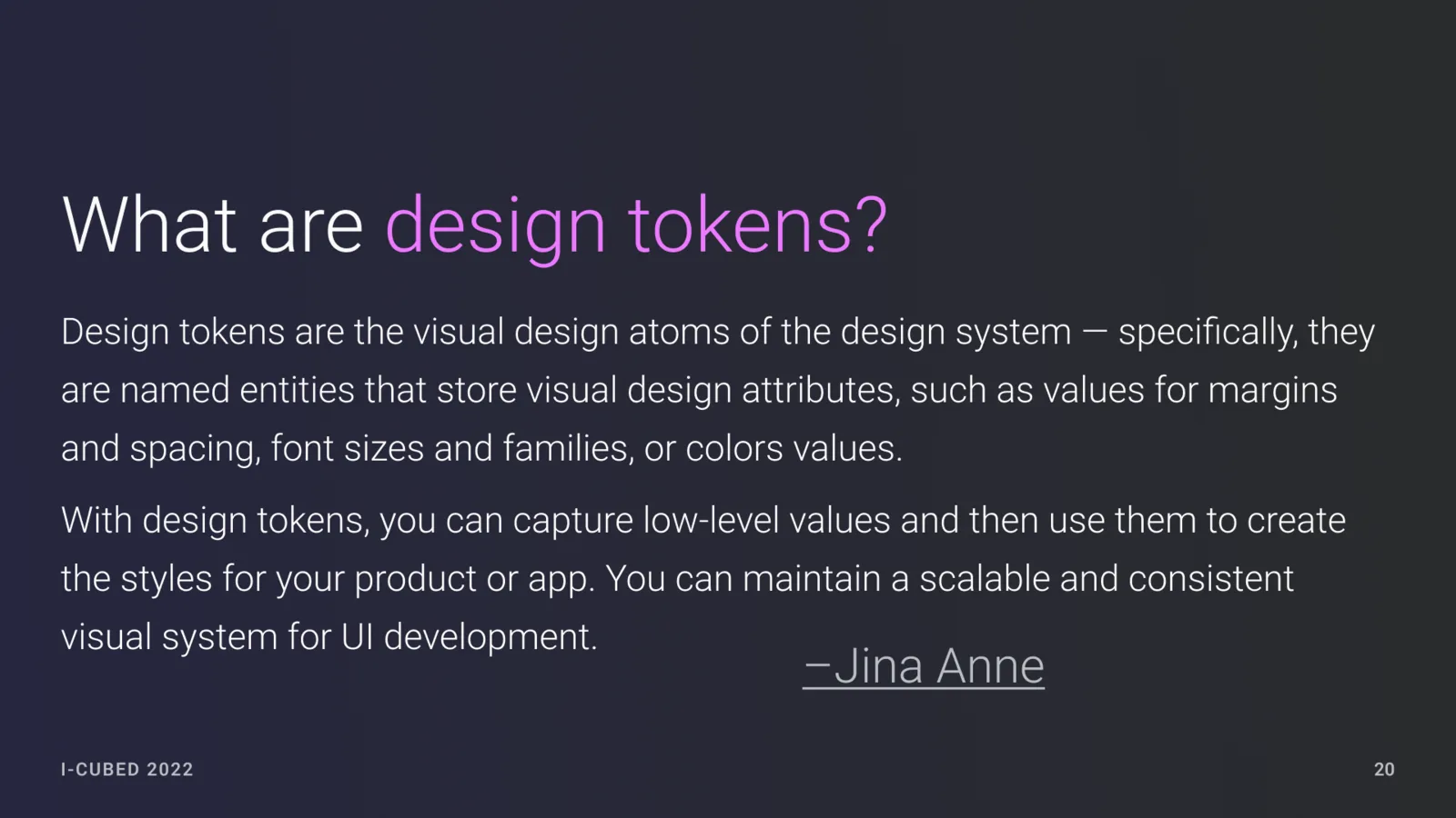 Slide defining design tokens.