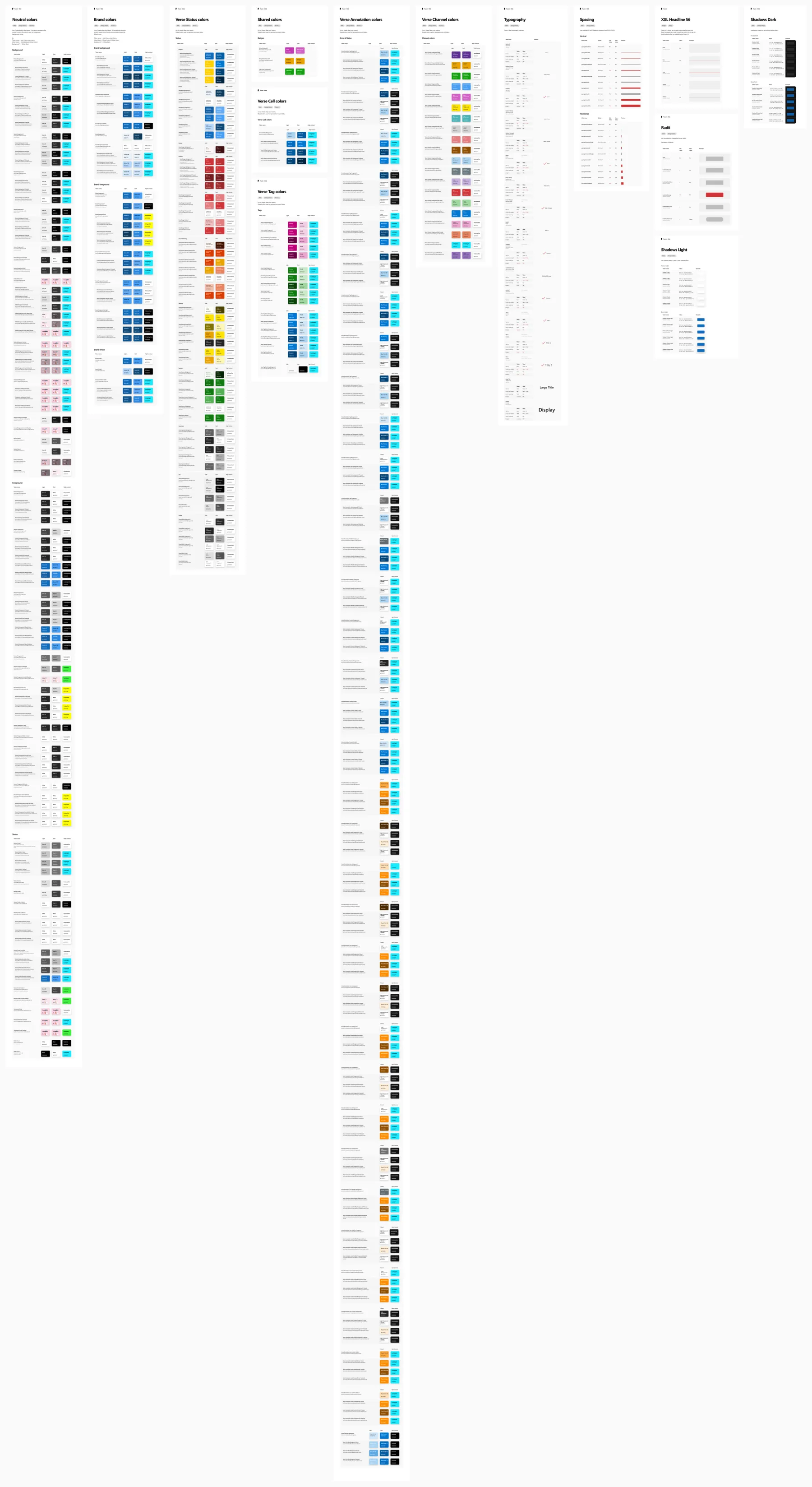 Long Figma canvas showing the complete Verse token set.